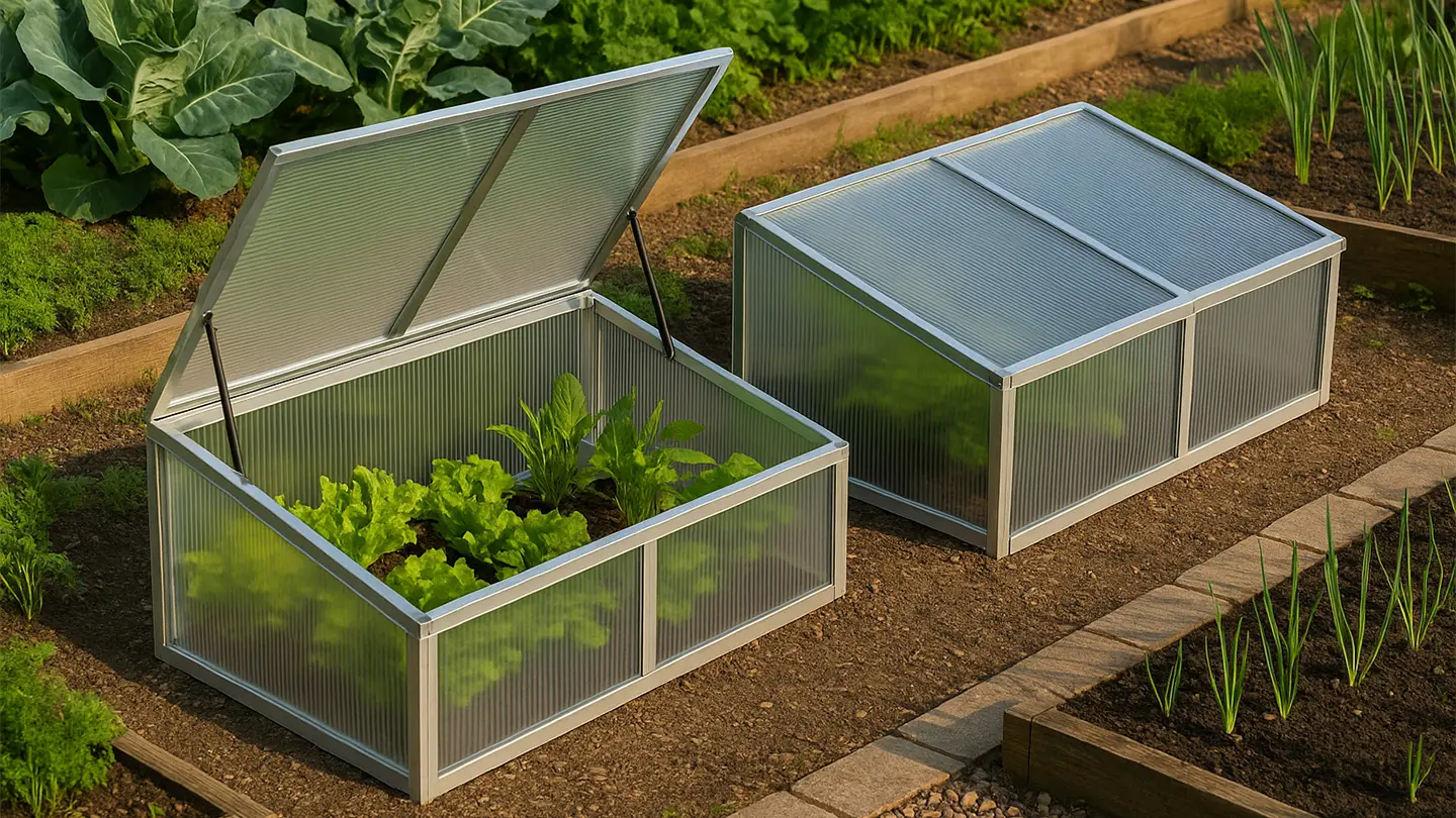 Cold frame greenhouse in a vegetable garden