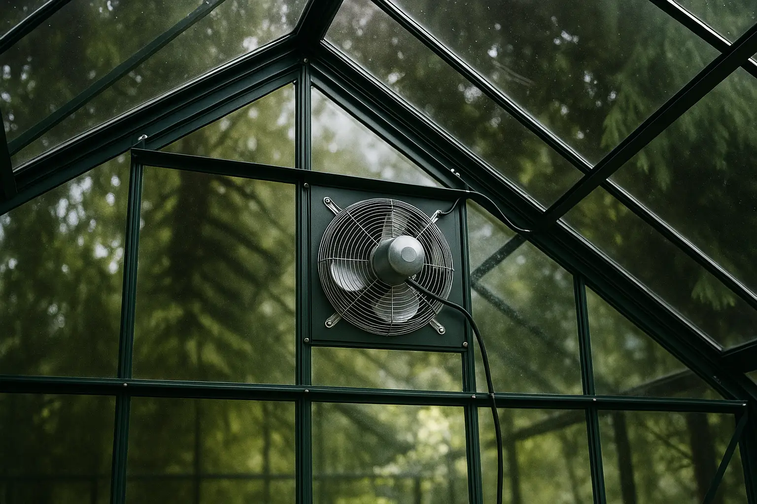 Ventilateur de serre évacuant l'air chaud