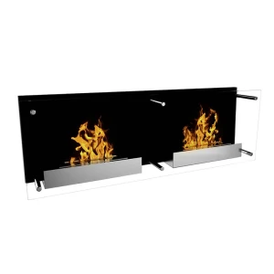 Cheminée impressionnante avec 2 brûleurs, chaque 1,5L. Temps de combustion jusqu'à 6h. D: 40 x l: 120 x p: 21 cm